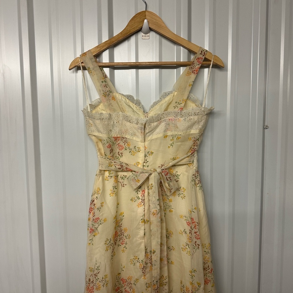 Vintage Cottagecore Floral Lace Trim Prairie Maxi Dress Women XS Romantic Boho - Picture 4 of 6